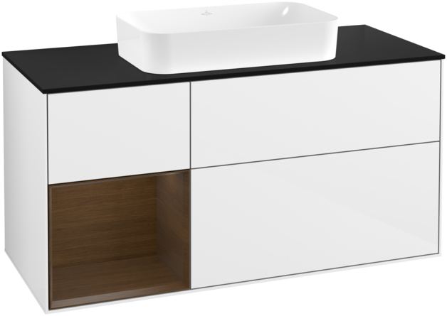 Тумба под раковину Villeroy & Boch Finion 120х50,1 см с подсветкой МДФ глянцевый белый лак/стекло черное матовое F702GNGF