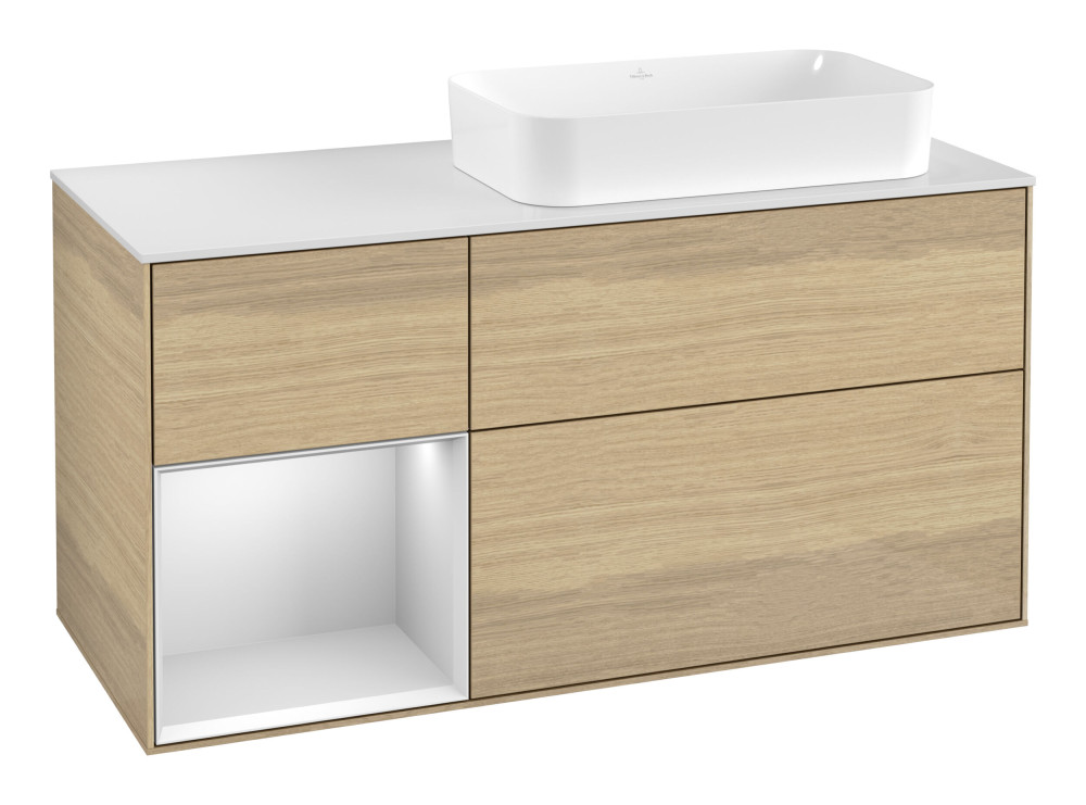 Тумба під раковину Villeroy & Boch Finion 120х50,1 см із підсвічуванням МДФ шпон дуба/скло біле матове G681MTPC