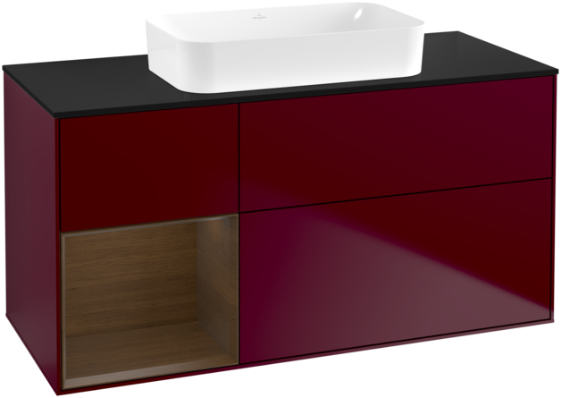 Тумба під раковину Villeroy & Boch Finion 120х50,1 см з підсвічуванням МДФ півонія матовий лак/скло чорне матове F702GNHB