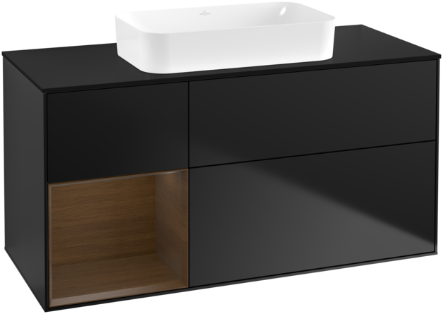 Тумба под раковину Villeroy & Boch Finion 120х50,1 см с подсветкой МДФ черный матовый лак/стекло черное матовое F702GNPD