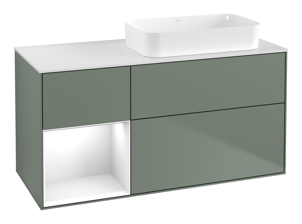 Тумба под раковину Villeroy & Boch Finion 120х50,1 см с подсветкой МДФ оливковый матовый лак/стекло белое матовое G681GFGM