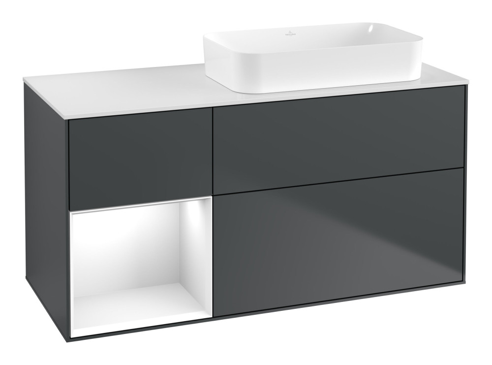 Тумба под раковину Villeroy & Boch Finion 120х50,1 см с подсветкой МДФ темно-синий матовый лак/стекло белое матовое G681GFHG