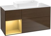 Тумба под раковину Villeroy & Boch Finion 120х50,1 см с подсветкой МДФ шпон грецкого ореха/стекло белое матовое F701HFGN