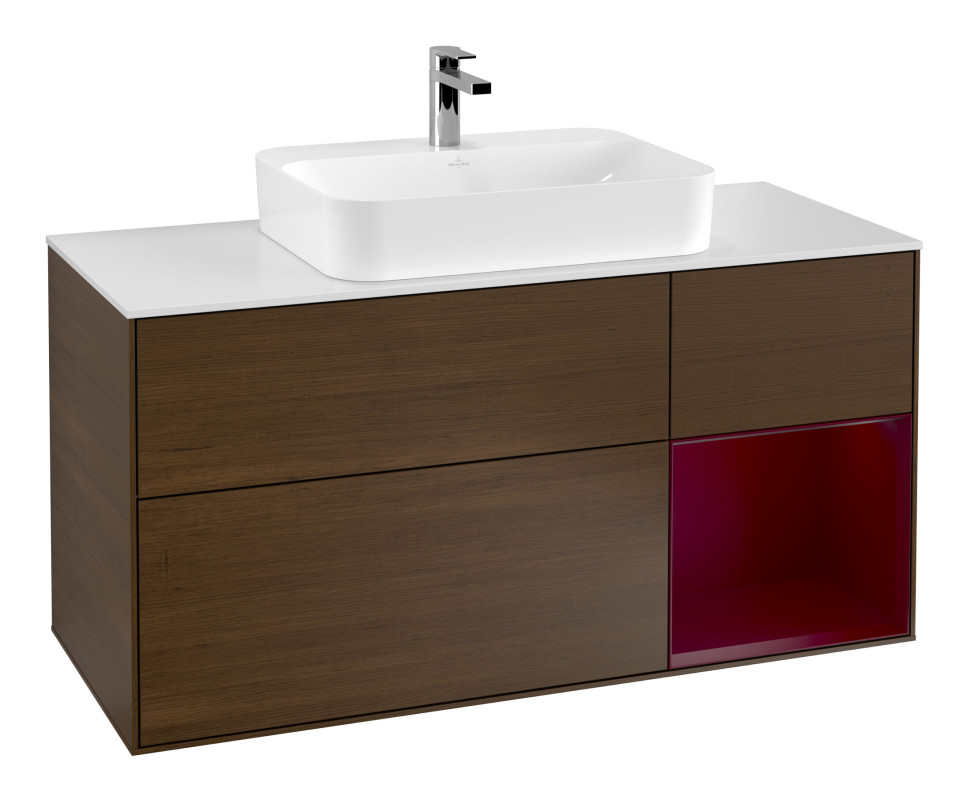 Тумба под раковину Villeroy & Boch Finion 120х50,1 см с подсветкой МДФ шпон грецкого ореха/стекло белое матовое G421HBGN