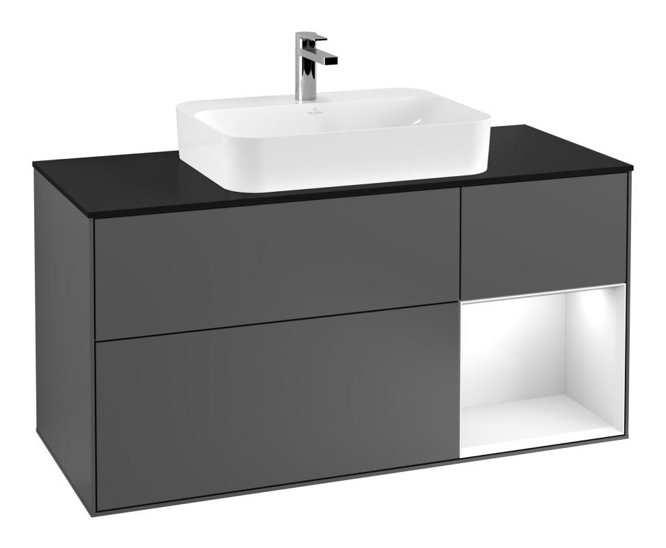 Тумба під раковину Villeroy & Boch Finion 120х50,1 см із підсвічуванням МДФ антрацит матовий лак/скло чорне матове G422GFGK