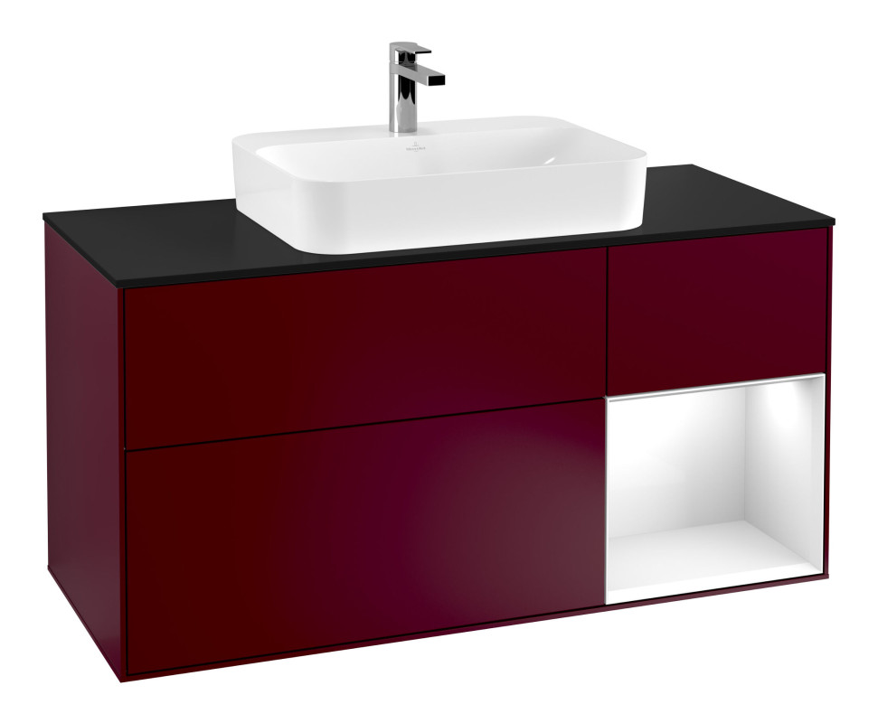 Тумба під раковину Villeroy & Boch Finion 120х50,1 см із підсвічуванням МДФ півонія матовий лак/скло чорне матове G422GFHB