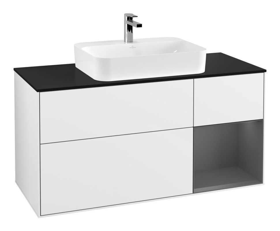 Тумба под раковину Villeroy & Boch Finion 120х50,1 см с подсветкой МДФ глянцевый белый лак/стекло черное матовое G422GKGF