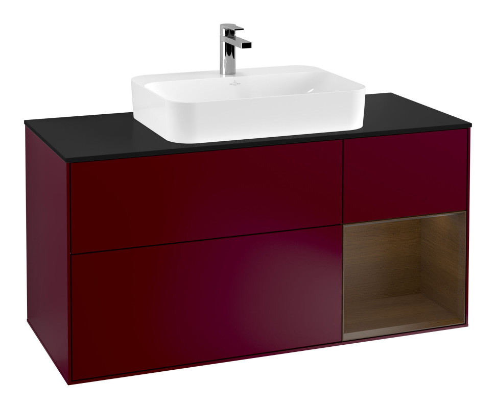 Тумба под раковину Villeroy & Boch Finion 120х50,1 см с подсветкой МДФ пион матовый лак/стекло черное матовое G422GNHB