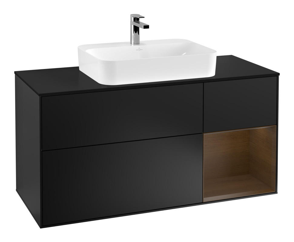 Тумба под раковину Villeroy & Boch Finion 120х50,1 см с подсветкой МДФ черный матовый лак/стекло черное матовое G422GNPD