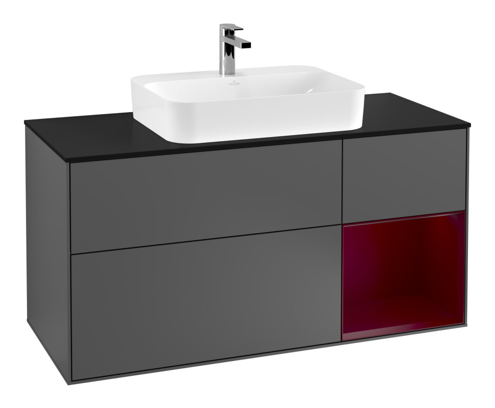 Тумба под раковину Villeroy & Boch Finion 120х50,1 см с подсветкой МДФ антрацит матовый лак/стекло черное матовое G422HBGK