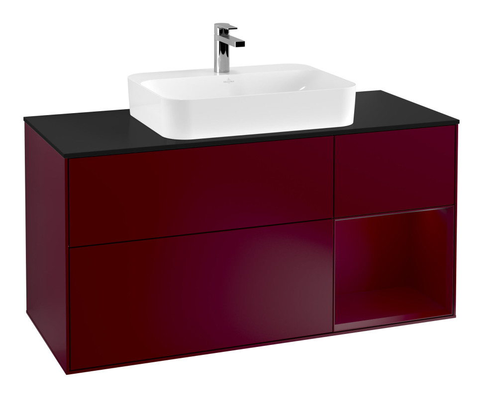 Тумба под раковину Villeroy & Boch Finion 120х50,1 см с подсветкой МДФ пион матовый лак/стекло черное матовое G422HBHB