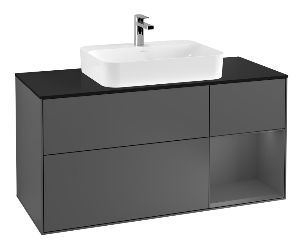 Тумба под раковину Villeroy & Boch Finion 120х50,1 см с подсветкой МДФ антрацит матовый лак/стекло черное матовое G422GKGK