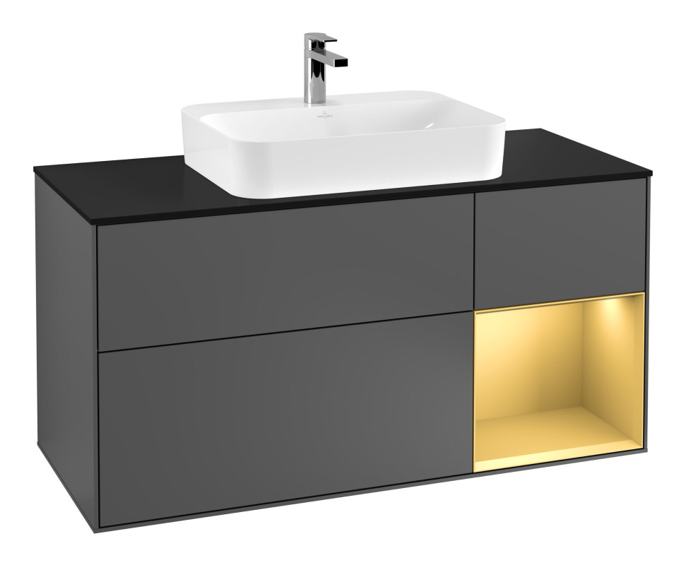 Тумба под раковину Villeroy & Boch Finion 120х50,1 см с подсветкой МДФ антрацит матовый лак/стекло черное матовое G422HFGK