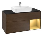 Тумба под раковину Villeroy & Boch Finion 120х50,1 см с подсветкой МДФ шпон грецкого ореха/стекло черное матовое G422HFGN