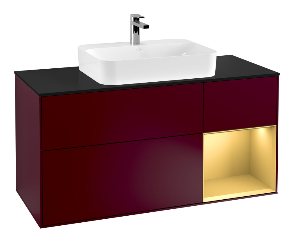 Тумба під раковину Villeroy & Boch Finion 120х50,1 см із підсвічуванням МДФ півонія матовий лак/скло чорне матове G422HFHB