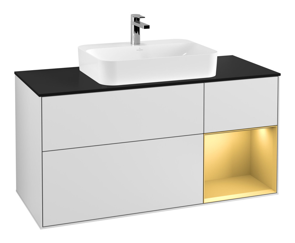 Тумба под раковину Villeroy & Boch Finion 120х50,1 см с подсветкой МДФ белый матовый лак/стекло черное матовое G422HFMT