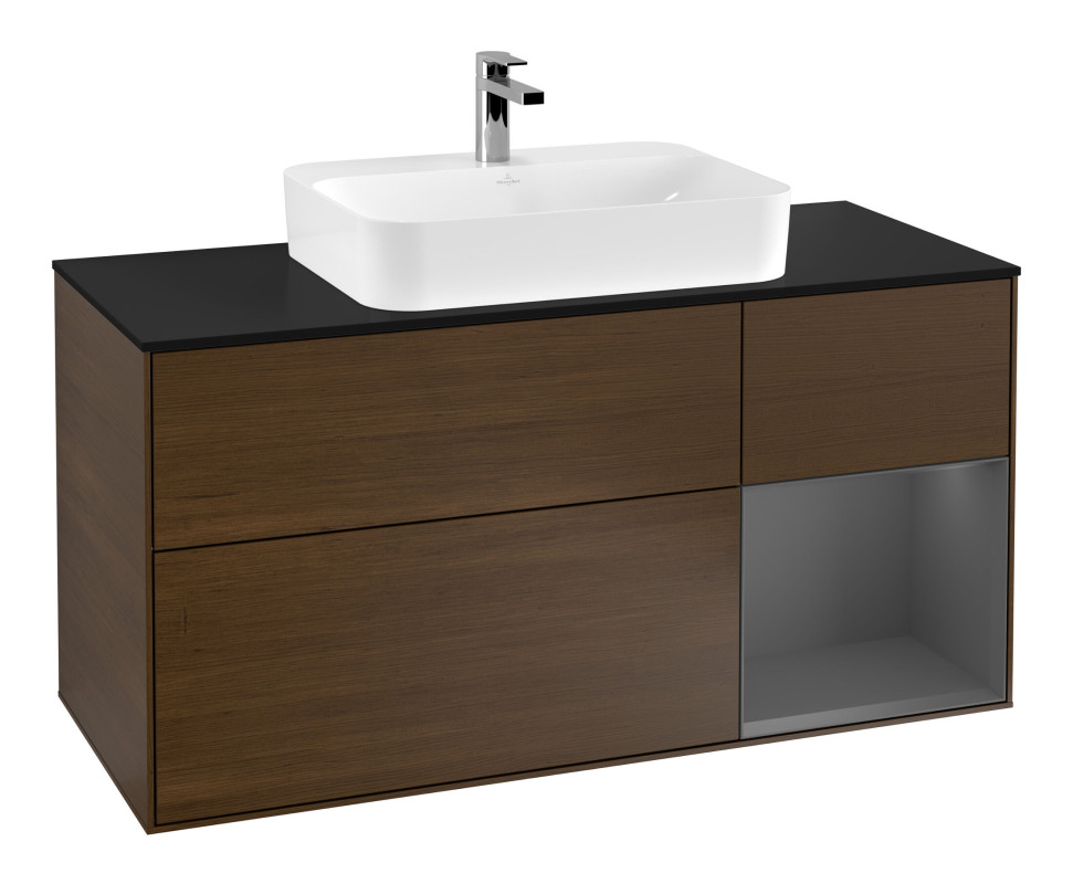 Тумба под раковину Villeroy & Boch Finion 120х50,1 см с подсветкой МДФ шпон грецкого ореха/стекло черное матовое G422GKGN