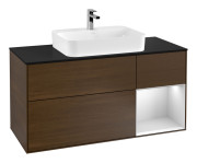 Тумба под раковину Villeroy & Boch Finion 120х50,1 см с подсветкой МДФ шпон грецкого ореха/стекло черное матовое G422MTGN