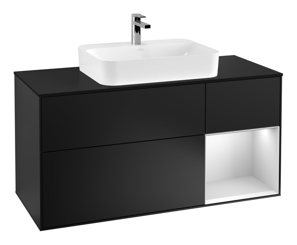 Тумба под раковину Villeroy & Boch Finion 120х50,1 см с подсветкой МДФ черный матовый лак/стекло черное матовое G422MTPD