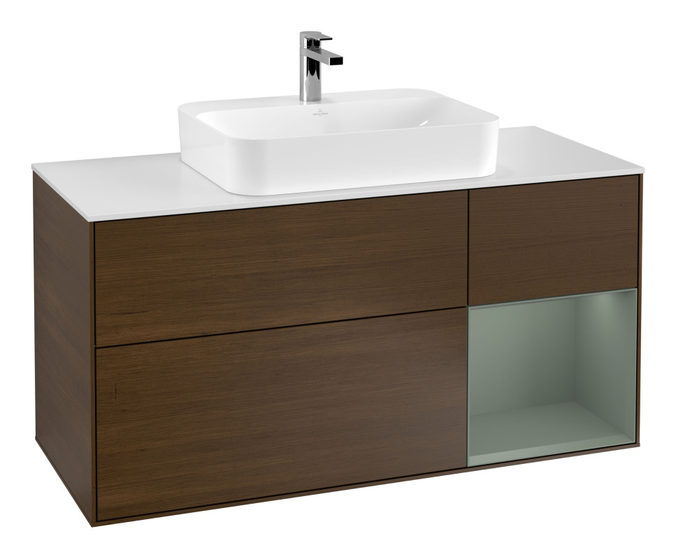 Тумба под раковину Villeroy & Boch Finion 120х50,1 см с подсветкой МДФ шпон грецкого ореха/стекло белое матовое G421GMGN