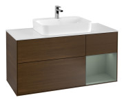 Тумба под раковину Villeroy & Boch Finion 120х50,1 см с подсветкой МДФ шпон грецкого ореха/стекло белое матовое G421GMGN