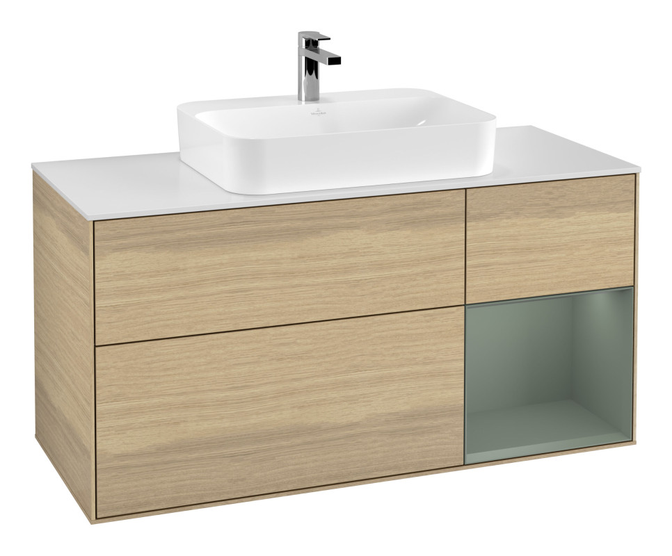 Тумба под раковину Villeroy & Boch Finion 120х50,1 см с подсветкой МДФ шпон дуба/стекло белое матовое G421GMPC