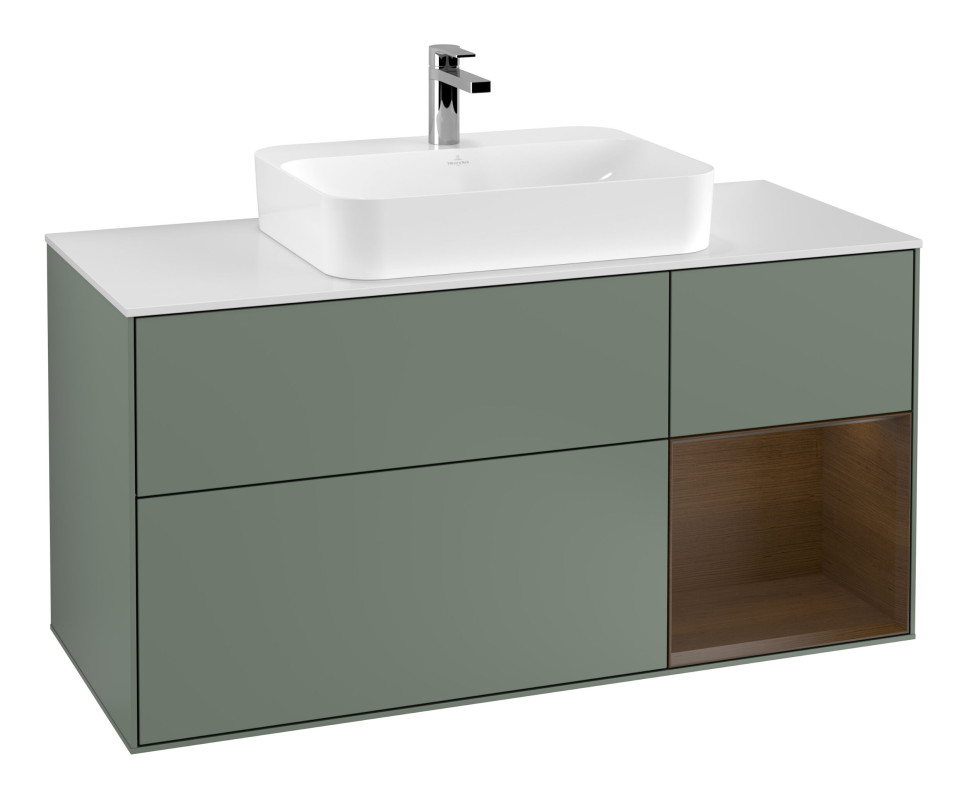 Тумба под раковину Villeroy & Boch Finion 120х50,1 см с подсветкой МДФ оливковый матовый лак/стекло белое матовое G421GNGM