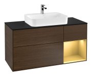 Тумба под раковину Villeroy & Boch Finion 120х50,1 см с подсветкой МДФ шпон грецкого ореха/стекло черное матовое G422HFGN