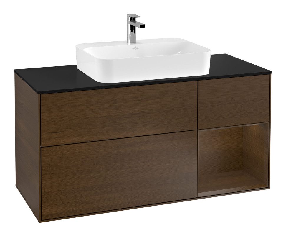 Тумба под раковину Villeroy & Boch Finion 120х50,1 см с подсветкой МДФ шпон грецкого ореха/стекло черное матовое G422GNGN