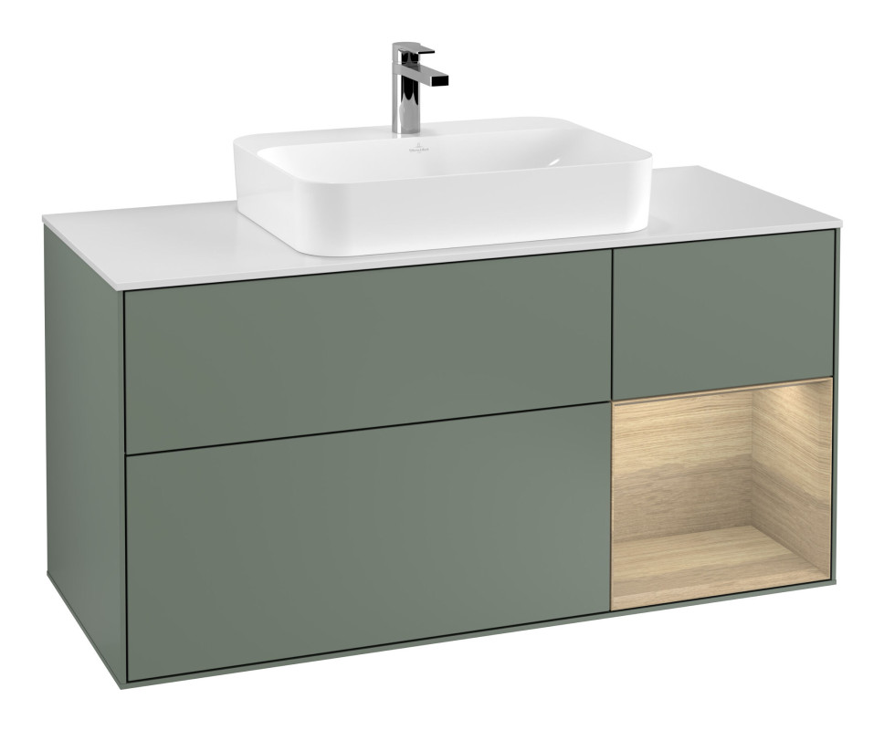 Тумба под раковину Villeroy & Boch Finion 120х50,1 см с подсветкой МДФ оливковый матовый лак/стекло белое матовое G421PCGM