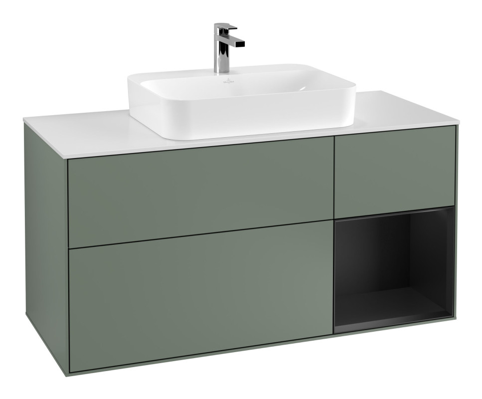 Тумба під раковину Villeroy & Boch Finion 120х50,1 см із підсвічуванням МДФ оливковий матовий лак/скло біле матове G421PDGM