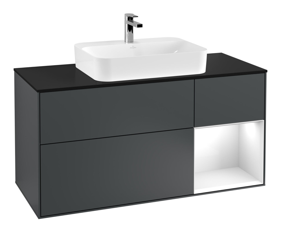 Тумба под раковину Villeroy & Boch Finion 120х50,1 см с подсветкой МДФ темно-синий матовый лак/стекло черное матовое G422GFHG