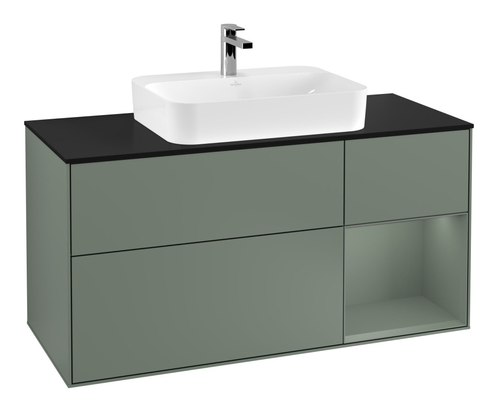 Тумба под раковину Villeroy & Boch Finion 120х50,1 см с подсветкой МДФ оливковый матовый лак/стекло черное матовое G422GMGM