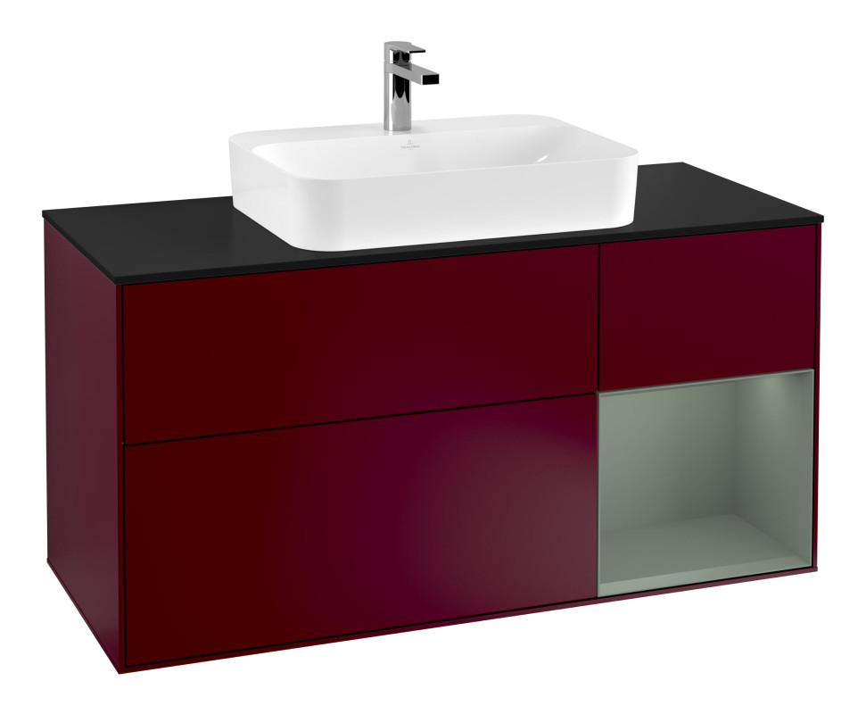 Тумба под раковину Villeroy & Boch Finion 120х50,1 см с подсветкой МДФ пион матовый лак/стекло черное матовое G422GMHB