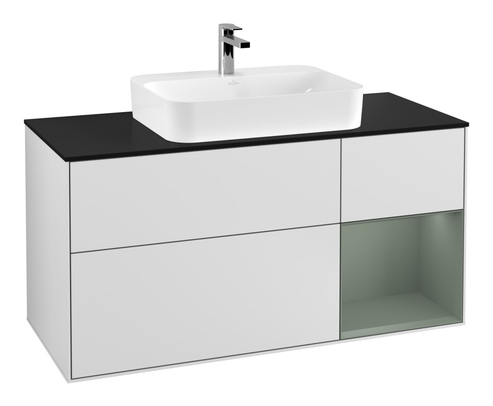 Тумба под раковину Villeroy & Boch Finion 120х50,1 см с подсветкой МДФ белый матовый лак/стекло черное матовое G422GMMT