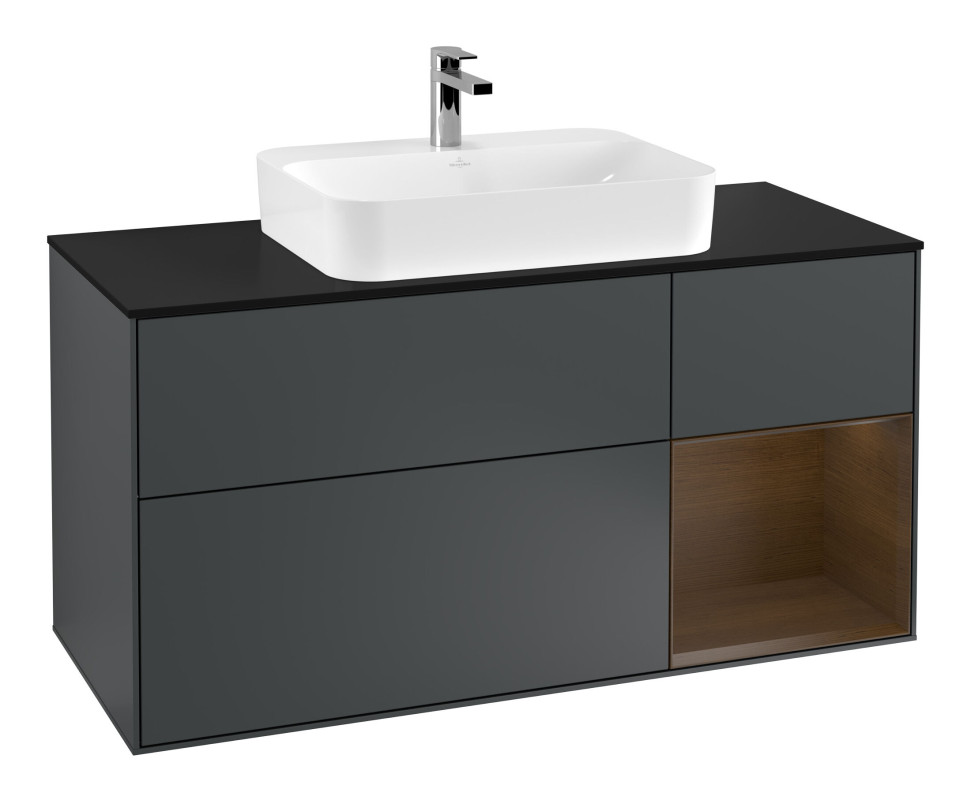 Тумба под раковину Villeroy & Boch Finion 120х50,1 см с подсветкой МДФ темно-синий матовый лак/стекло черное матовое G422GNHG