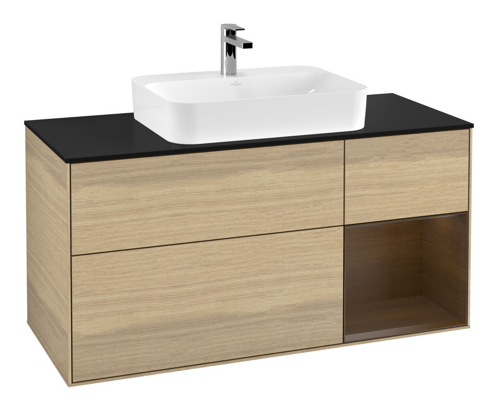 Тумба под раковину Villeroy & Boch Finion 120х50,1 см с подсветкой МДФ шпон дуба/стекло черное матовое G422GNPC
