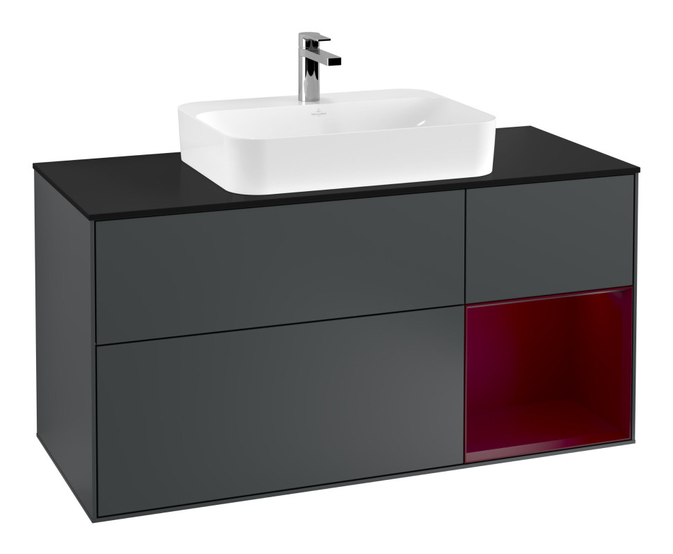 Тумба под раковину Villeroy & Boch Finion 120х50,1 см с подсветкой МДФ темно-синий матовый лак/стекло черное матовое G422HBHG