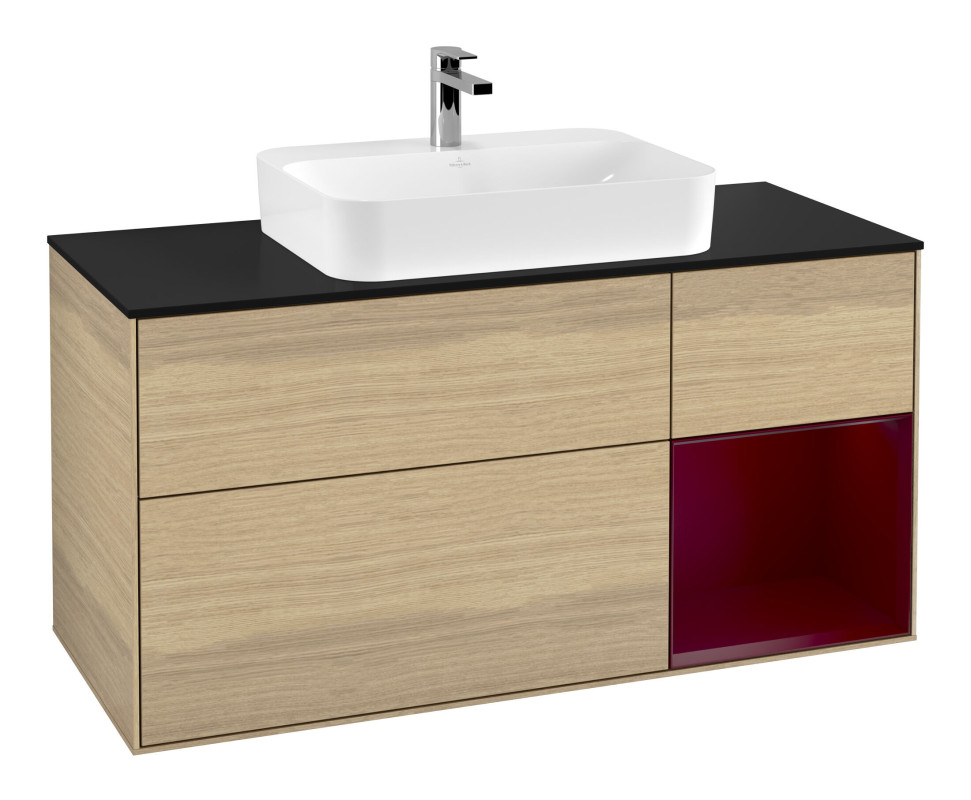 Тумба под раковину Villeroy & Boch Finion 120х50,1 см с подсветкой МДФ шпон дуба/стекло черное матовое G422HBPC