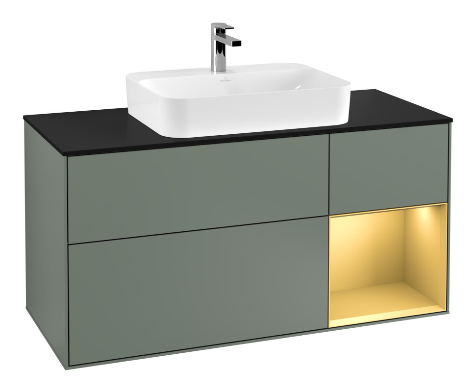 Тумба под раковину Villeroy & Boch Finion 120х50,1 см с подсветкой МДФ оливковый матовый лак/стекло черное матовое G422HFGM