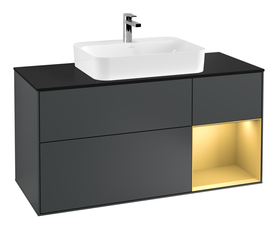 Тумба под раковину Villeroy & Boch Finion 120х50,1 см с подсветкой МДФ темно-синий матовый лак/стекло черное матовое G422HFHG