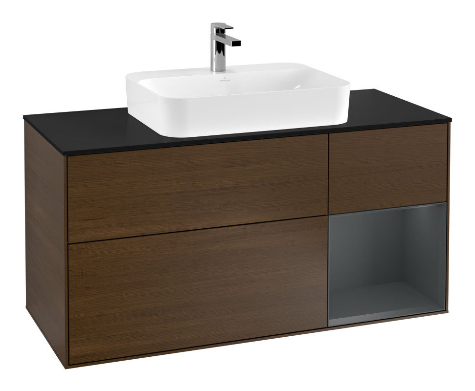 Тумба под раковину Villeroy & Boch Finion 120х50,1 см с подсветкой МДФ шпон грецкого ореха/стекло черное матовое G422HGGN