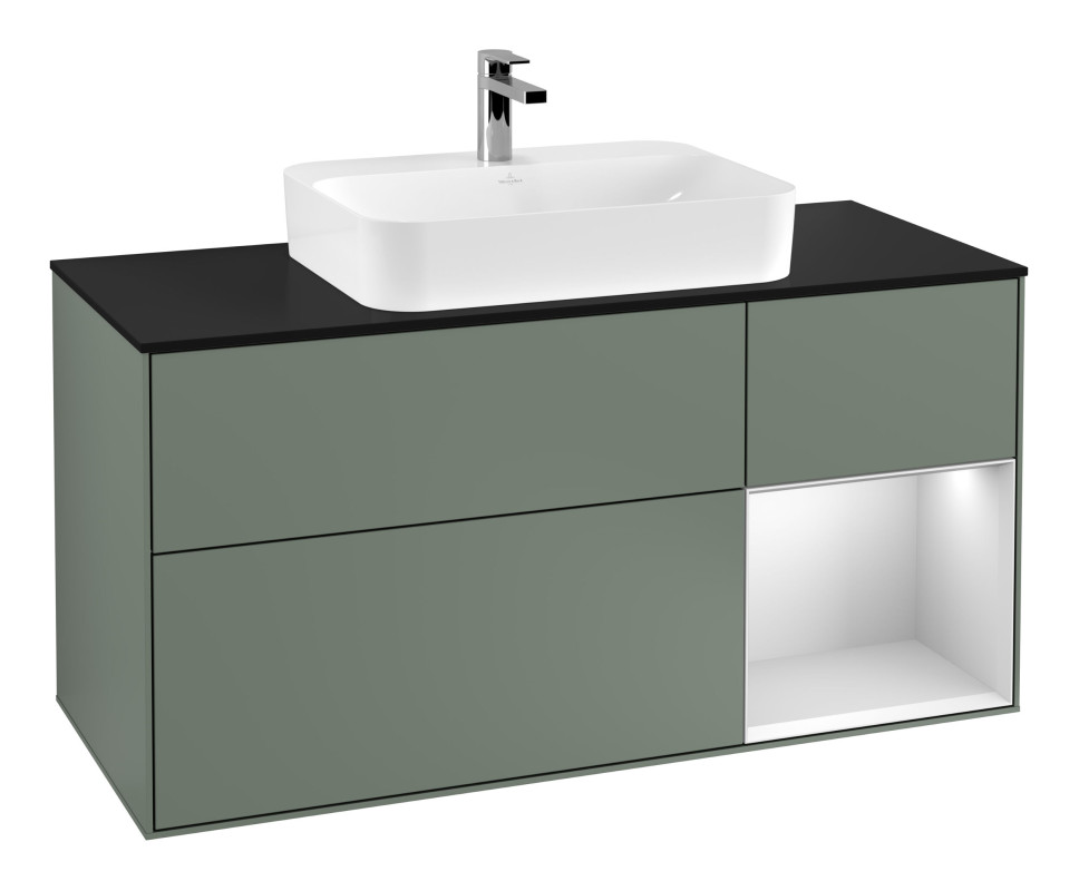 Тумба под раковину Villeroy & Boch Finion 120х50,1 см с подсветкой МДФ оливковый матовый лак/стекло черное матовое G422MTGM