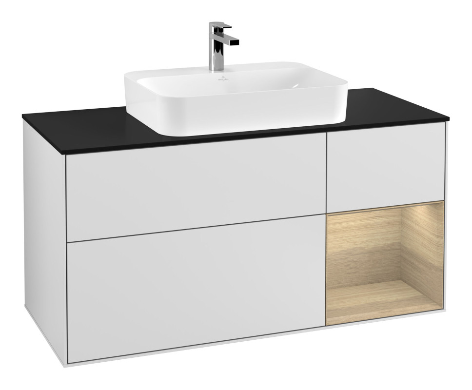 Тумба под раковину Villeroy & Boch Finion 120х50,1 см с подсветкой МДФ белый матовый лак/стекло черное матовое G422PCMT