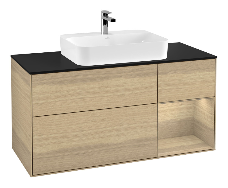 Тумба под раковину Villeroy & Boch Finion 120х50,1 см с подсветкой МДФ шпон дуба/стекло черное матовое G422PCPC
