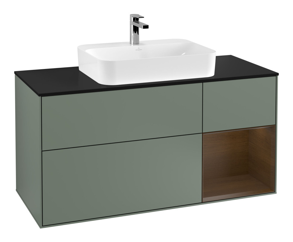 Тумба под раковину Villeroy & Boch Finion 120х50,1 см с подсветкой МДФ оливковый матовый лак/стекло черное матовое G422GNGM