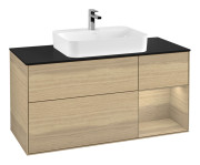 Тумба під раковину Villeroy & Boch Finion 120х50,1 см із підсвічуванням МДФ шпон дуба/скло чорне матове G422PCPC