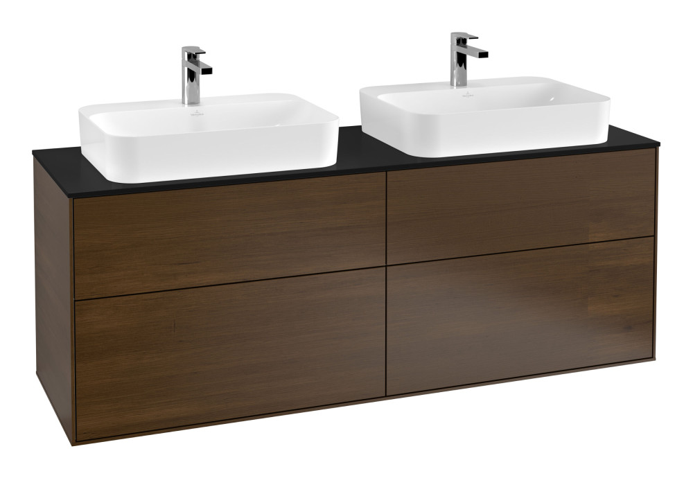 Тумба под раковину Villeroy & Boch Finion 160х50,1 см с подсветкой МДФ шпон грецкого ореха/стекло черное матовое G43200GN