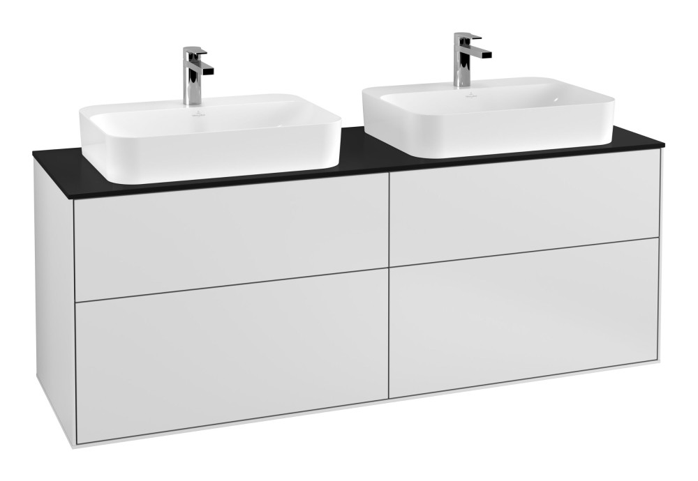 Тумба под раковину Villeroy & Boch Finion 160х50,1 см с подсветкой МДФ белый матовый лак/стекло черное матовое G43200MT