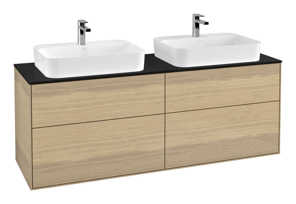 Тумба под раковину Villeroy & Boch Finion 160х50,1 см с подсветкой МДФ шпон дуба/стекло черное матовое G43200PC